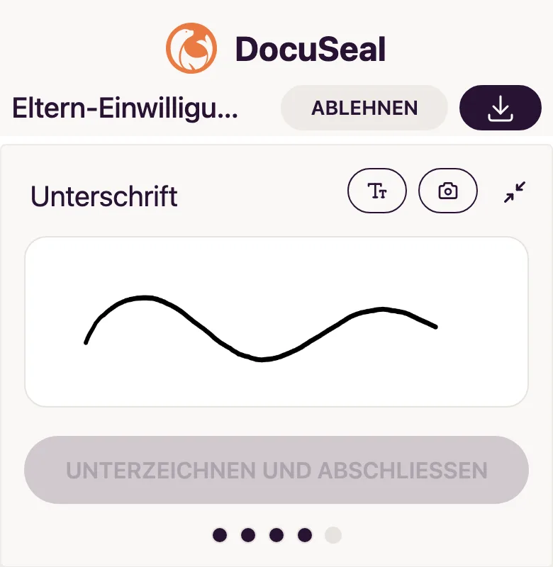 Unterschrift-Schritt der Eltern-Einwilligung auf dem Handy